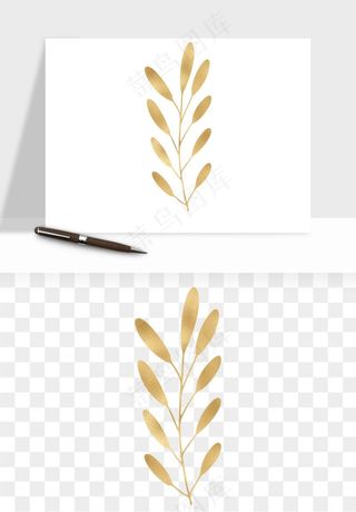 金色植物花环边框png免抠