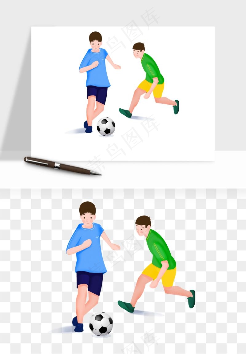 卡通踢足球男孩png免抠