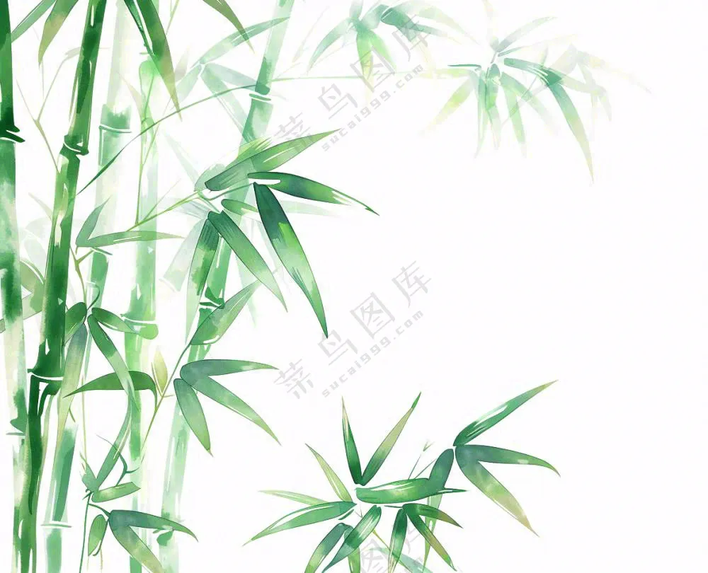 绿竹竹子绿植水墨画插画免抠