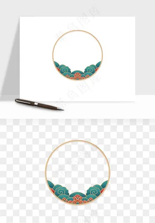 国潮风祥云浪花圆形矩形边框png免抠