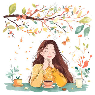 秋天女孩的咖啡时间