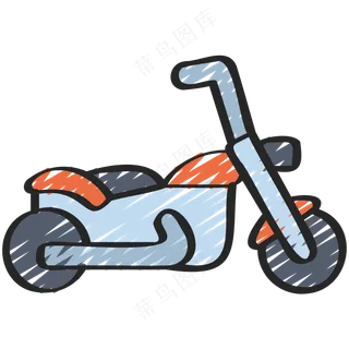  老式摩托机车 铅笔手绘图标icon