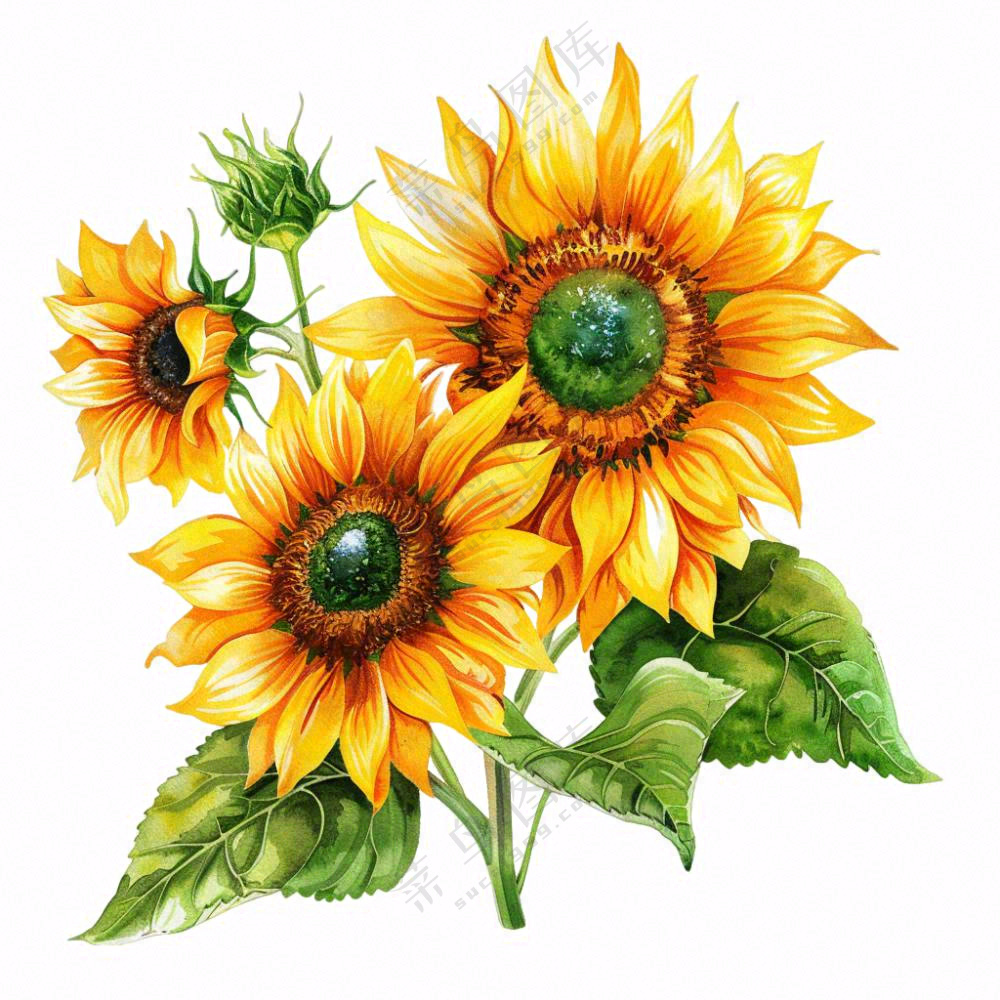 向日葵太阳花花朵插画免抠