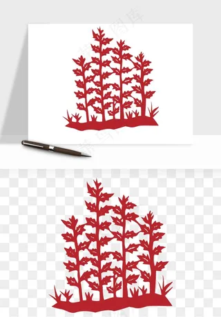 传统剪纸植物花卉png免抠