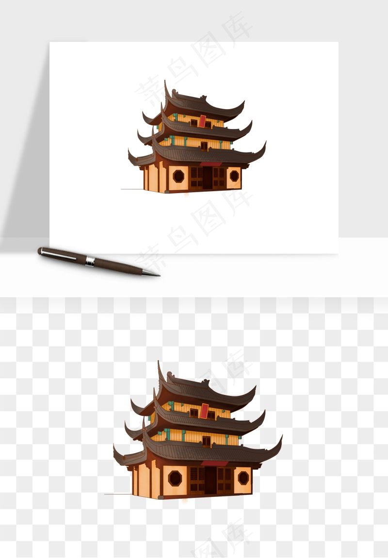 国潮风古建筑古楼古塔鼓楼psd,png免抠图(2000x2000)psd模版下载