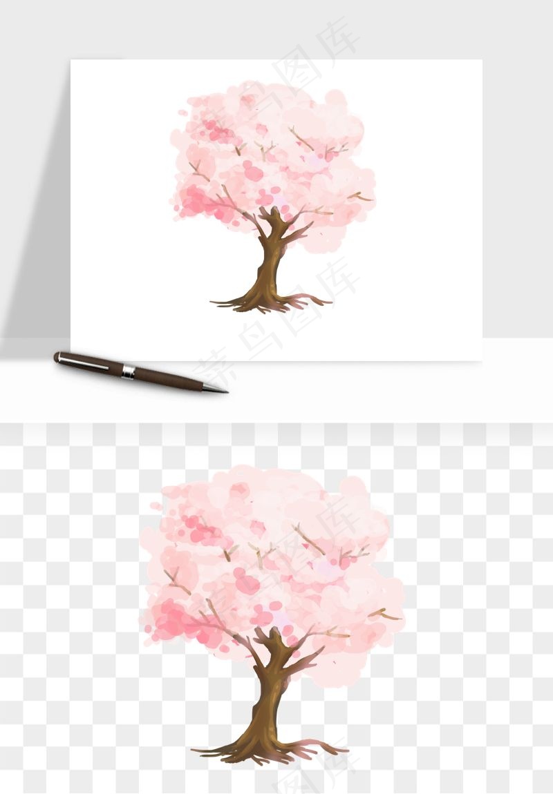 手绘浪漫花树桃花树png免抠