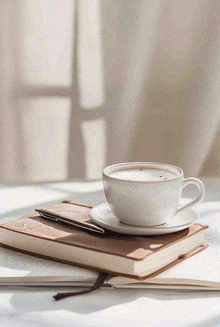 书本课本上的咖啡饮料教师节唯美摄影图