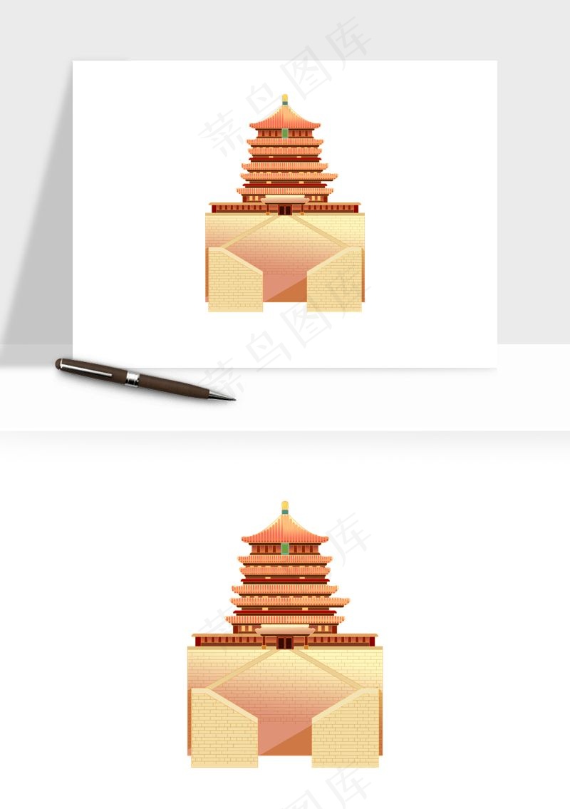 国潮风古建筑古楼古塔鼓楼psd,png免抠图