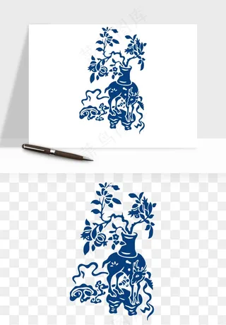 青花瓷花纹花卉图案png免抠