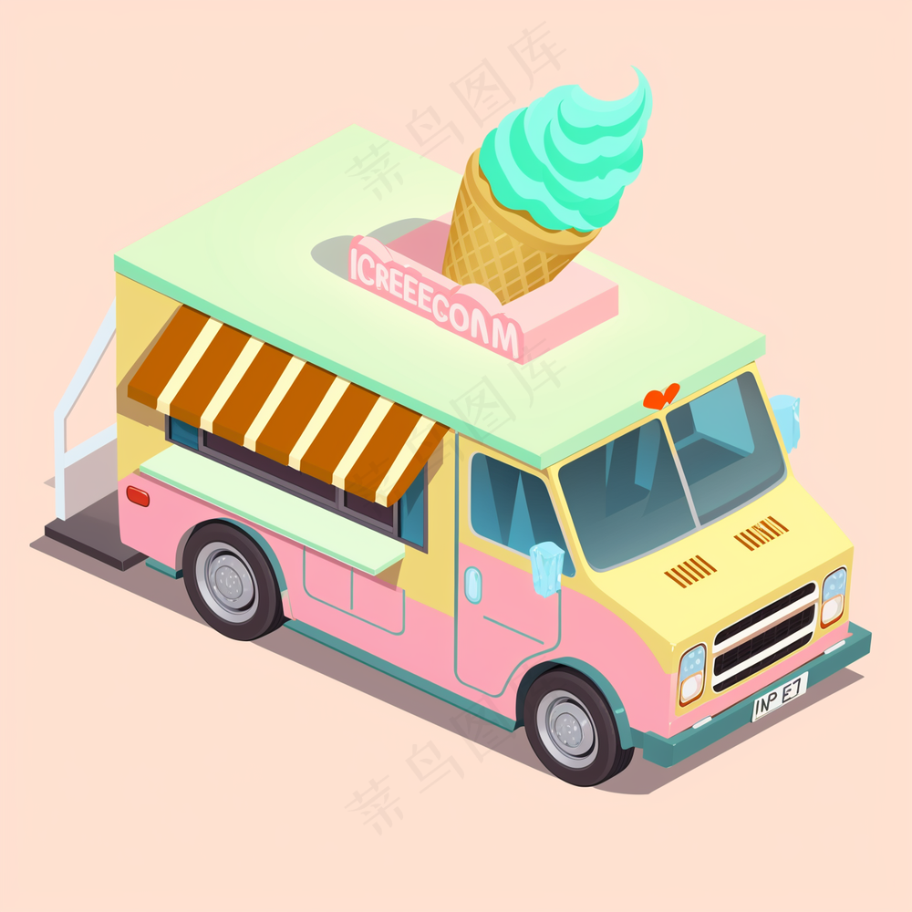 冰淇淋餐车 2.5D扁平插画