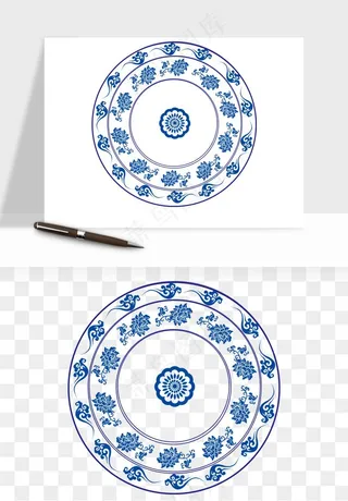 青花瓷花纹花卉图案png免抠