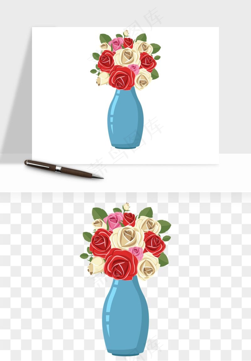 手绘花瓶花艺png免抠