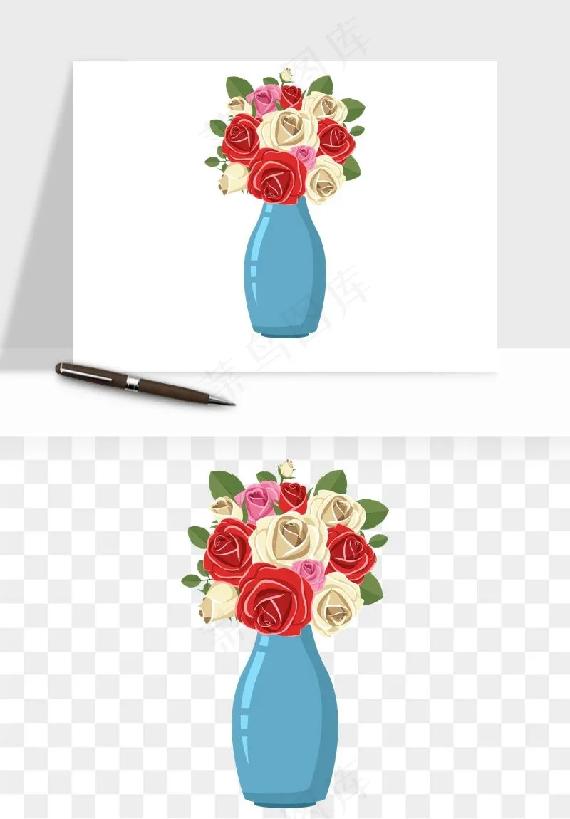 手绘花瓶花艺png免抠