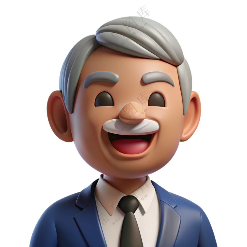立体 3D 人物 开心 职场老人 免扣素材 PNG 透明背2