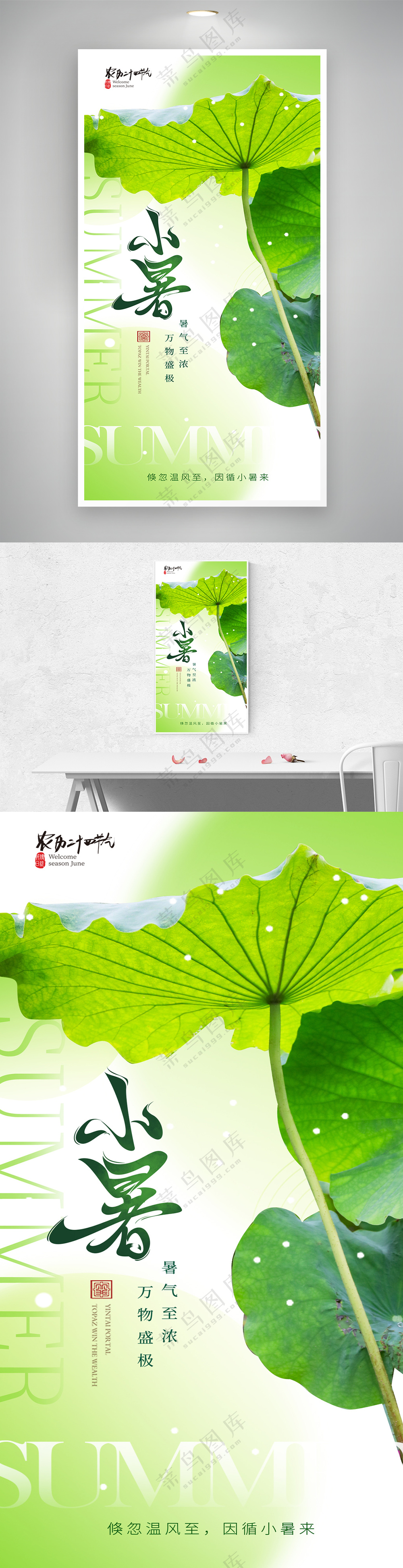 夏日水池荷花荷叶小暑海报