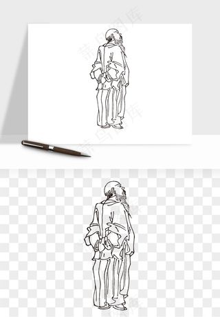 线描古代人物画像png免抠