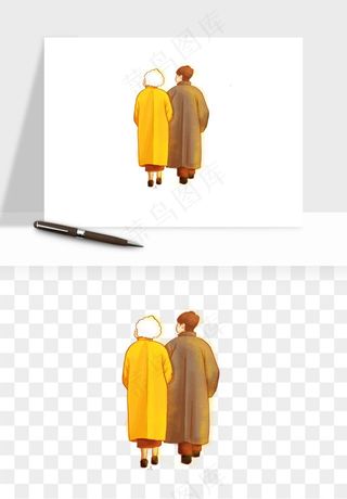 手绘老人陪伴png免抠
