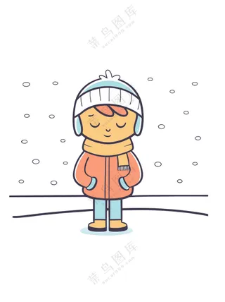 人物雪天穿棉衣小男孩