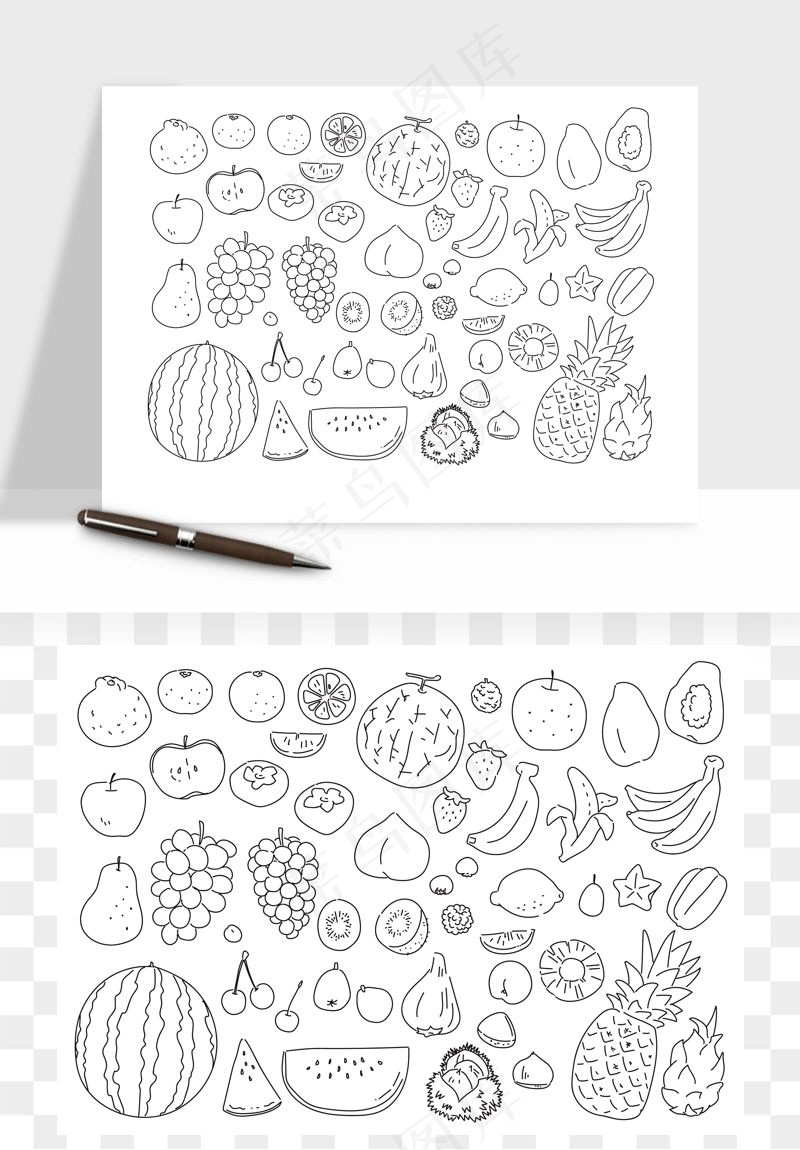 手绘线描水果蔬菜矢量