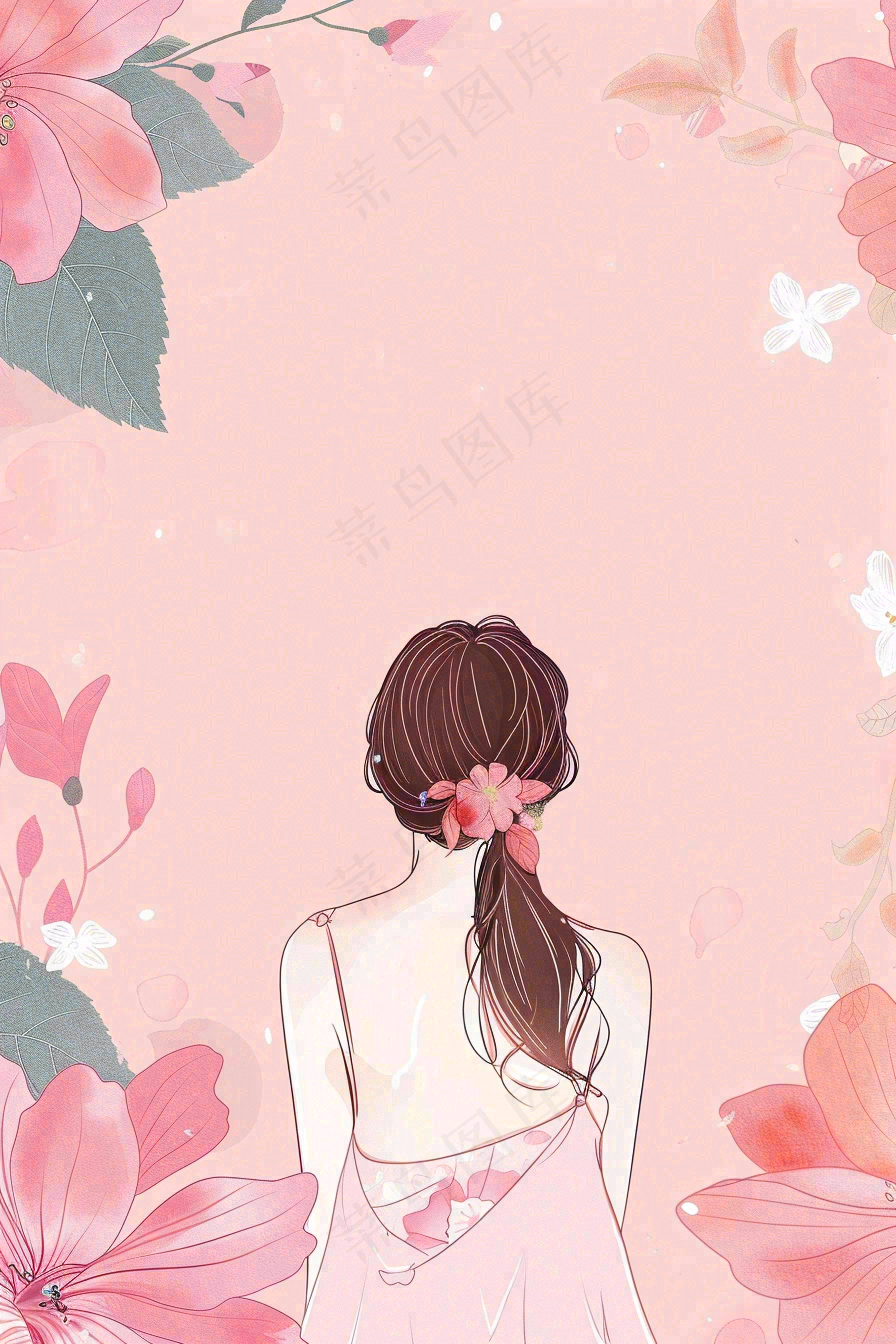 粉色女生节鲜花女神妇女节插画背景