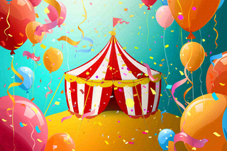 游乐园马戏团彩带气球愚人节卡通插画背景