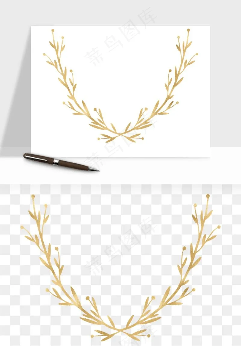 金色植物花环边框png免抠
