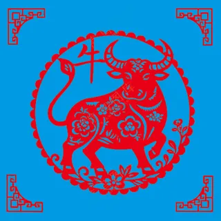 红色圆形牛剪纸