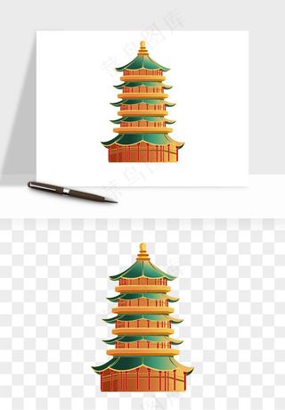 国潮风古建筑古楼古塔鼓楼psd,png免抠图