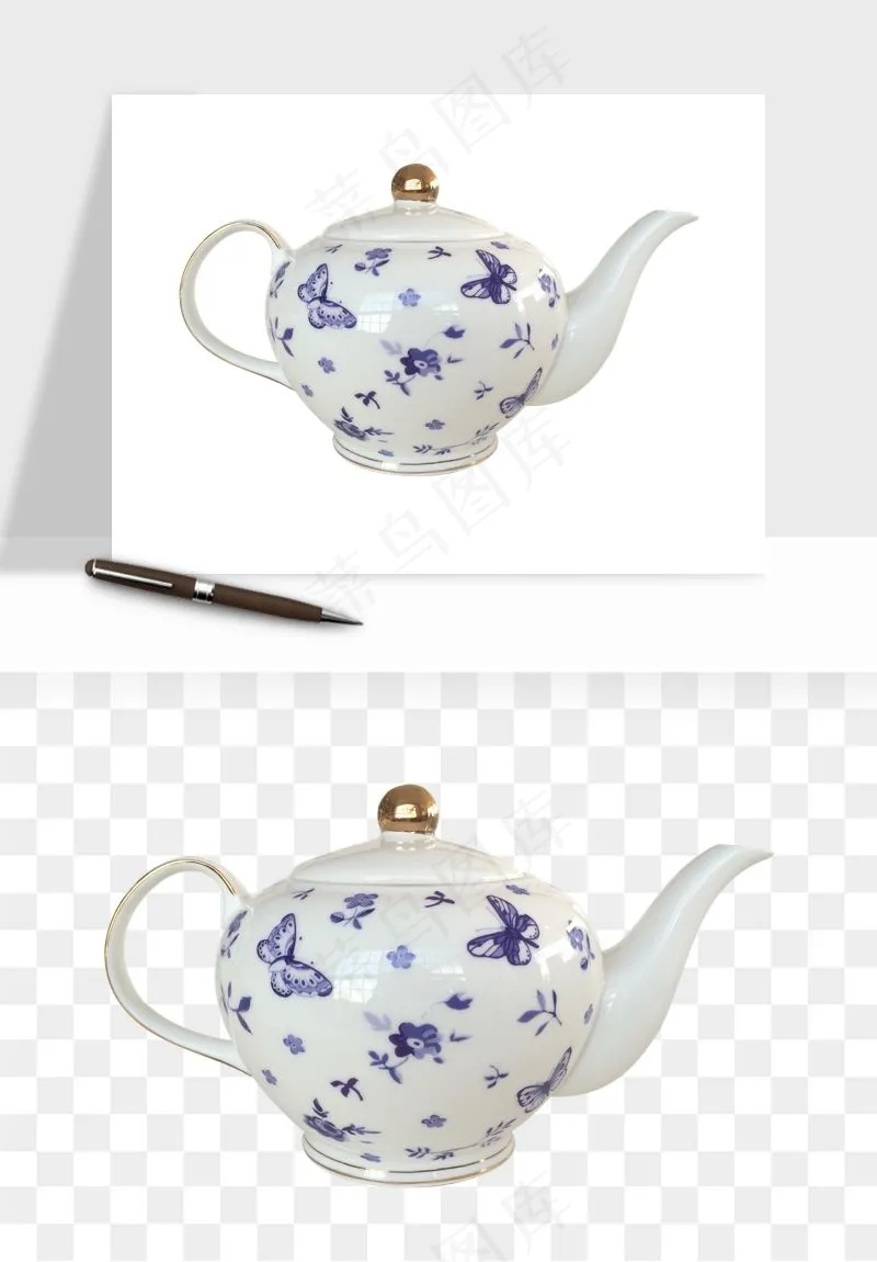白瓷陶瓷茶壶png免抠