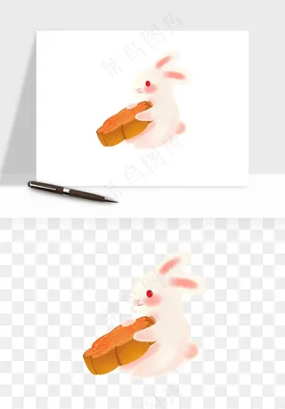 中秋月饼玉兔国潮插画png免抠