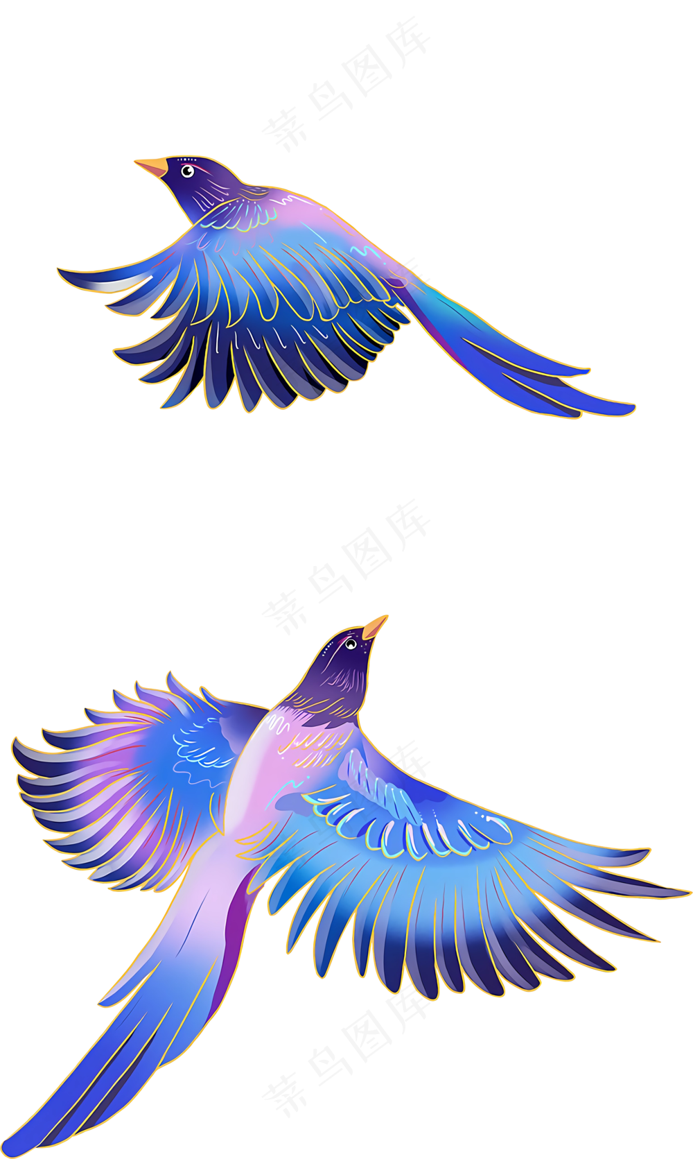 卡通漫画喜鹊比翼鸟