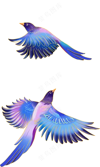 卡通漫画喜鹊比翼鸟