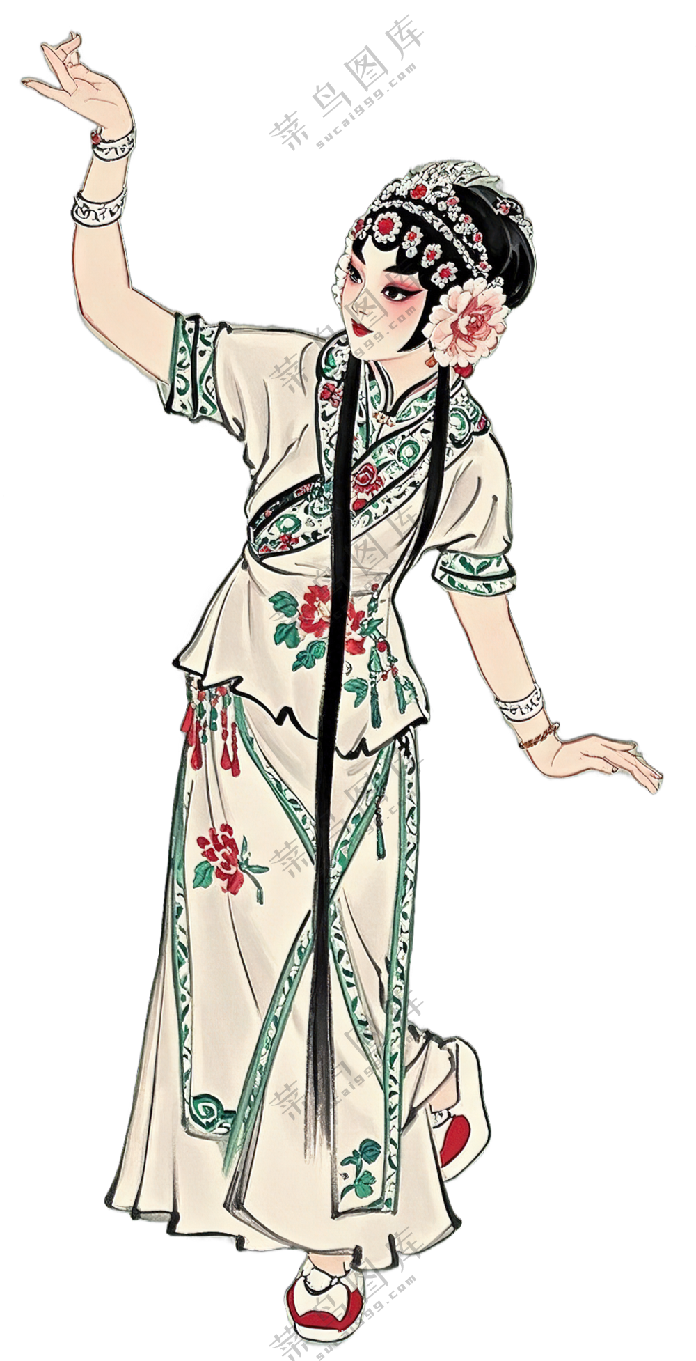 免抠水墨画写意中国风花旦京剧舞动人物