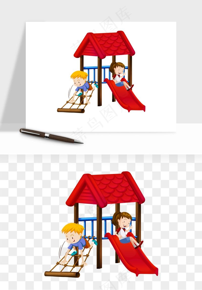 手绘儿童小孩玩耍png免抠