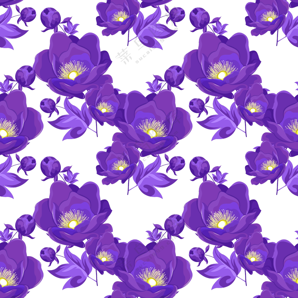 四方连续无缝拼接紫色花朵免抠素材