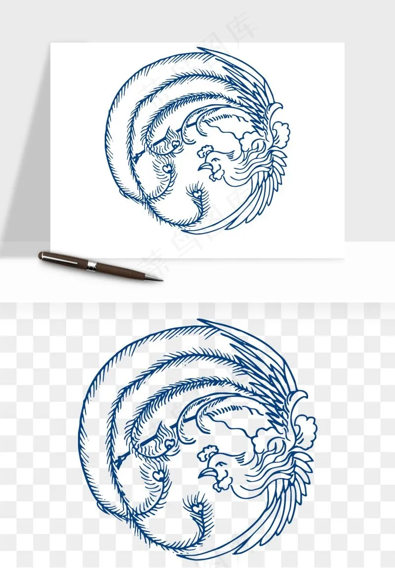 青花瓷花纹花卉图案png免抠