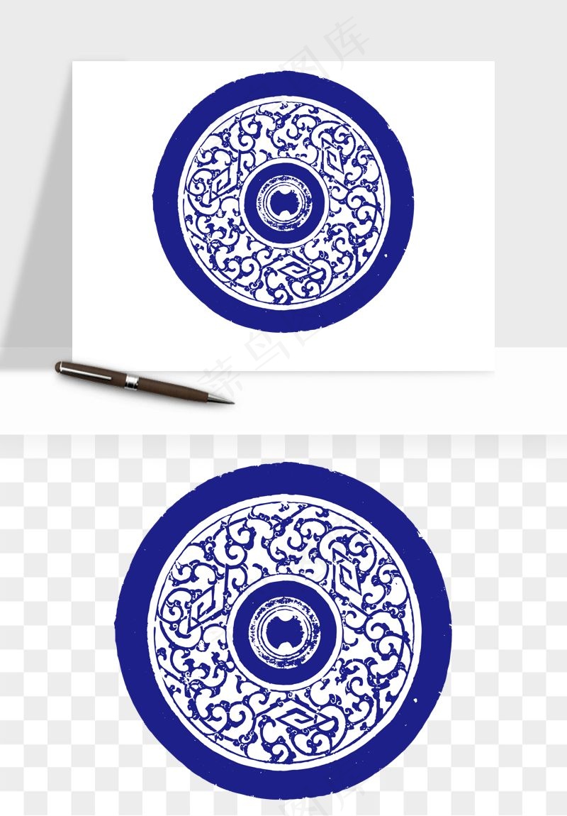 青花瓷花纹花卉图案png免抠