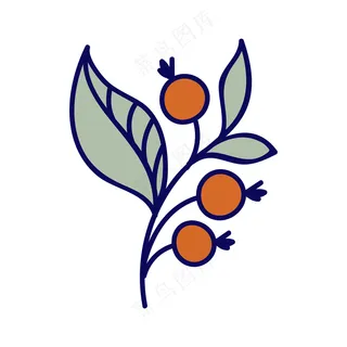 红色果子 树叶 民族风装饰小元素