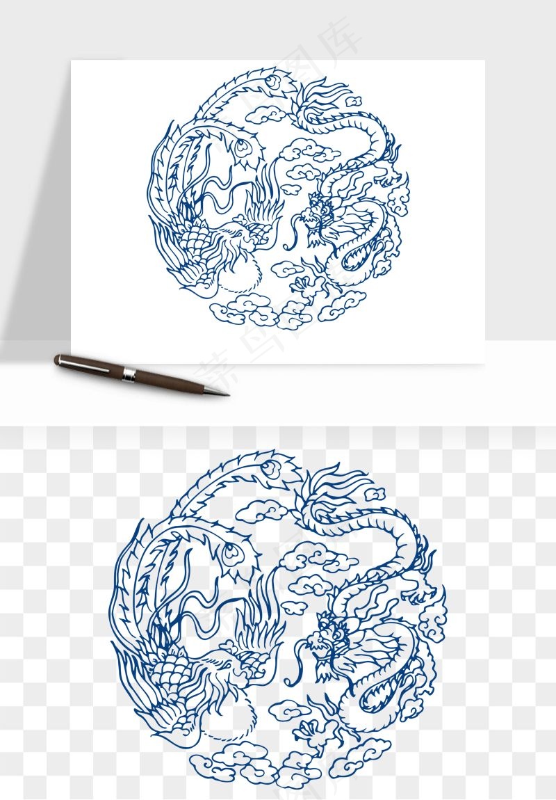 青花瓷花纹花卉图案png免抠