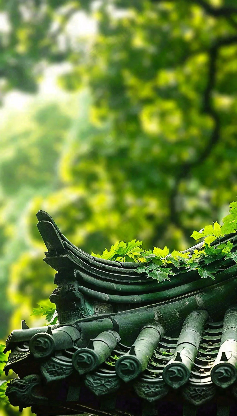 夏天大树绿荫屋檐小清新唯美大暑处暑摄影图