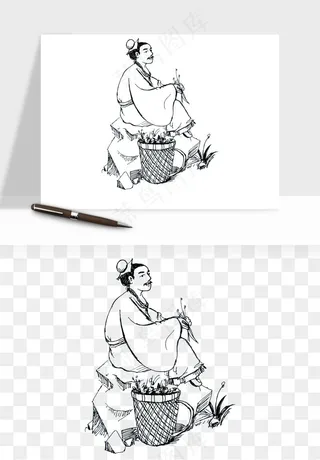 手绘古代诗人文人png免抠