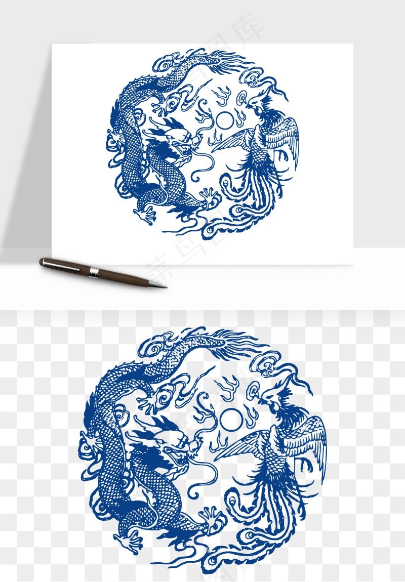 青花瓷花纹花卉图案png免抠