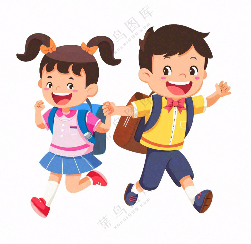 背着书包上学的学生卡通插画免抠