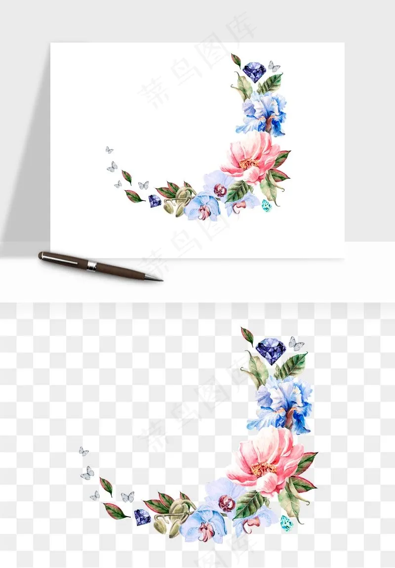 水彩复古花卉png免抠