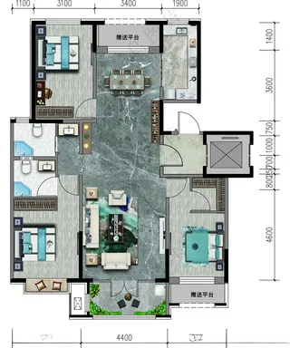 户型渲染户型图素材新中式户型图