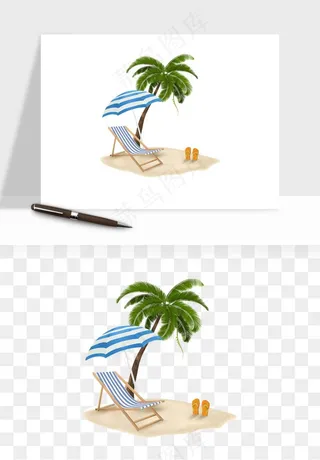 卡通沙滩椰子树png免抠