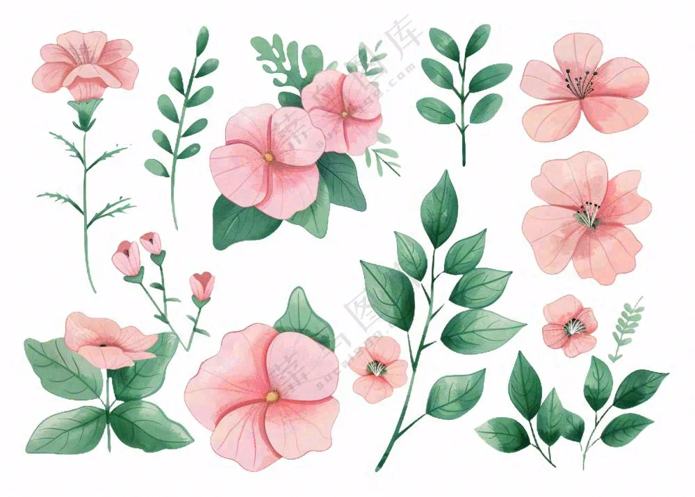 春天粉色花朵插画 免抠