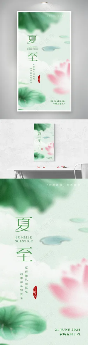 夏至夏天夏入夏荷叶荷花小池海报