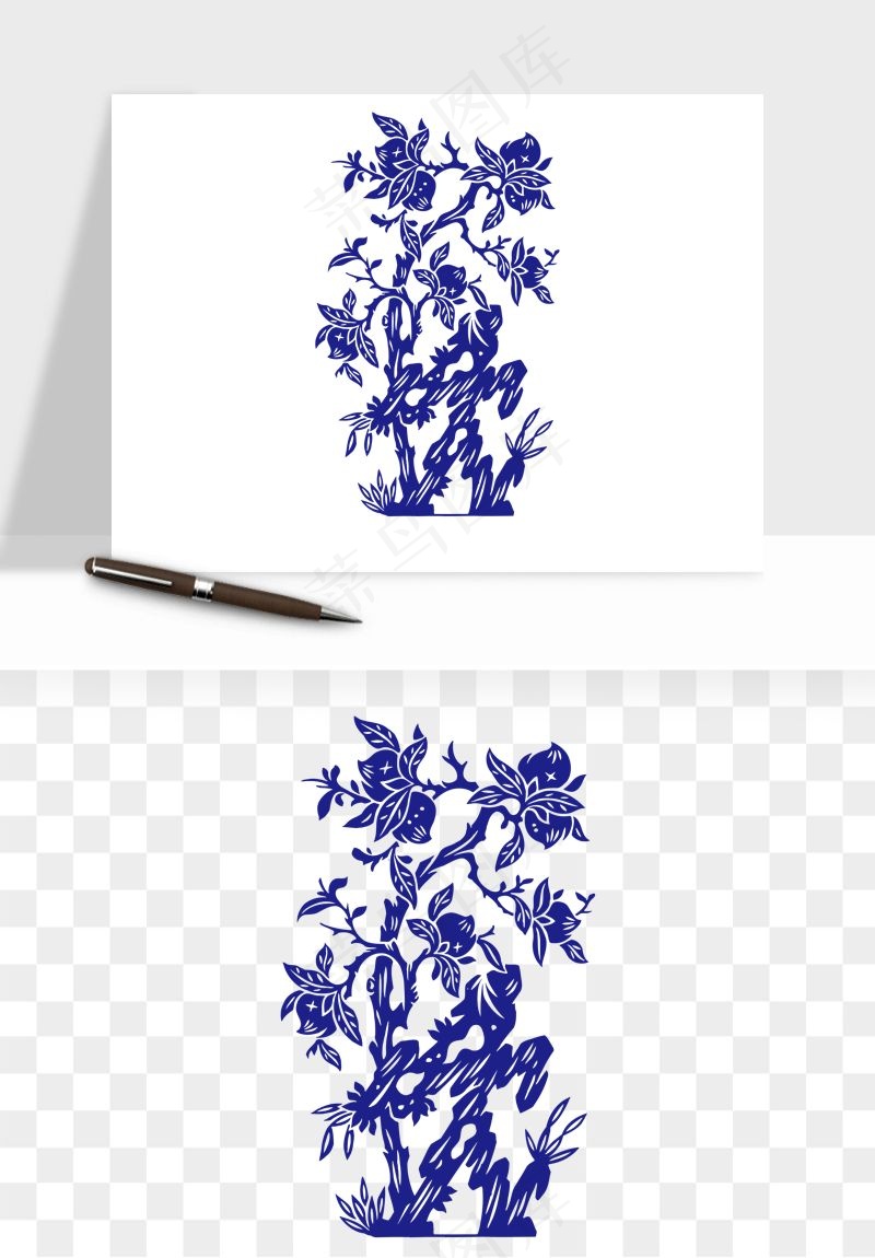 青花瓷花纹花卉图案png免抠