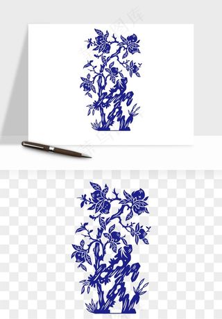 青花瓷花纹花卉图案png免抠